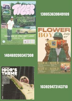 tyler the creator poster decal id code bloxburg Bloxburg Movie Theatre Decals, Bloxburg Decal Codes Album Covers, Wet Grass Rug Bloxburg Code, Paintings Decals Bloxburg, Tyler The Creator Decals Bloxburg, Retro Bloxburg Decals, Tyler The Creator Roblox Decal Id, Album Decals Bloxburg, Bloxburg Flag Decals