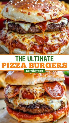 the ultimate cheeseburger is loaded with meat, marinara sauce and mozzarella