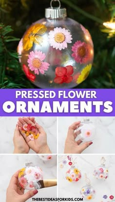 how to make an ornament with pressed flowers on it for christmas tree decorations