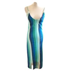 Zara Women Sparkly Sequin Aqua Blue Striped Midi Tank Dress size S Blue Bodycon Summer Party Dress, Blue Lined Maxi Dress, Blue Sequin Bodycon Dress, Light Blue Lined Midi Dress, Chic Blue Maxi Bodycon Dress, Blue Sundress For Party, Blue Sundress Midi Dress For Party, Blue Sundress Maxi Dress For Parties, Blue Midi Dress For Summer Night Out