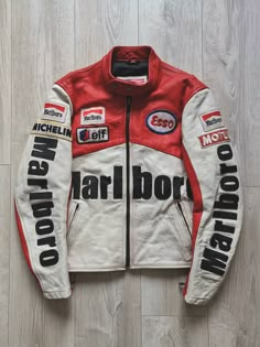 Redbull Jacket Vintage, Malboro Vintage Jacket, Race Car Leather Jacket, Vintage Mens Jacket, F1 Leather Jacket, Vintage Motor Jacket, Vintage Race Jacket, Racing Jacket Outfit Men, Vintage Racing Jacket Outfit