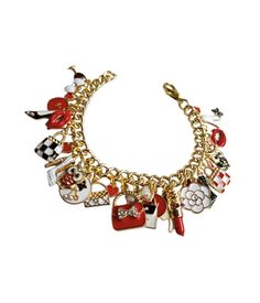 charm bracelet, golden bracelet, charm bangle, golden charms, charm chain bracelet, golden charm, vintage jewelry, charm braclets, gold red Charm bracelet. The bracelet goes from 6.50 to 8.50 inches and is adjustable with a clasp. TAKE ADVANTAGE OF COMBINED SHIPPING Only 0.50€ (about 0.60 USD) for adicional item!! Handmade with love :) Braclets Gold, Golden Bracelet, Red Charm, Charm Chain, Bracelet Charm, Charm Bangle, Pendant Bracelet, Charm Bracelets, Red Gold