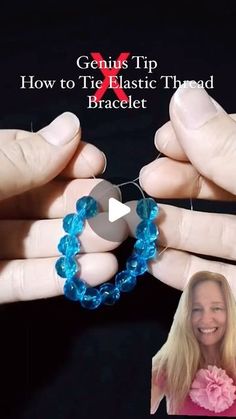 two hands holding beads with the words genius tip how to tie elastic thread bracelet