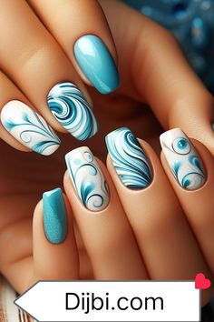 Ongles Baby Blue, Nail Art Bleu, Blue Nail Art Designs, Light Blue Nails, Korean Nail Art, Plaid Nails