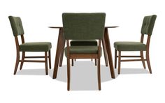 Add a pop of mid-century modern style with my compact Bettie dining set. The button tufting and flared legs give off retro vibes, while the Bob-O-Pedic Memory Foam seats add modern comfort! | Bettie 5 Piece Walnut & Avocado Upholstered Round Dining Set | Mid-Century Modern Dining Room Sets by Bob's Discount Furniture Modern Dining Room Sets, Mid Century Modern Dining Room, Round Dining Set, Bob's Discount Furniture, Mid Century Modern Dining, Counter Height Dining Sets, Dining Room Set, Mattress Store, Discount Furniture