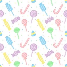 colorful candy lollipops and hearts on a white background seamless wallpaper