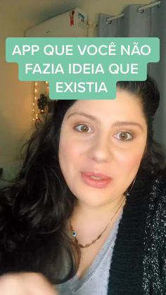 a woman with long black hair is looking at the camera and has an ad above her head that says, app que voce nao fazi deja que que que que que que que que