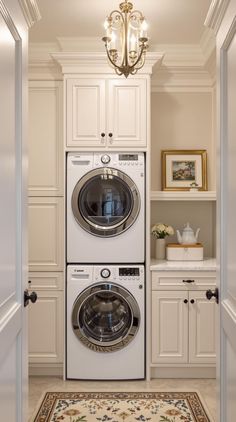 Stacked Laundry Room Ideas House Laundry Room, Stacked Laundry Room, Laundry Nook, Hidden Laundry, Compact Laundry, Laundry Ideas, Laundry Solutions