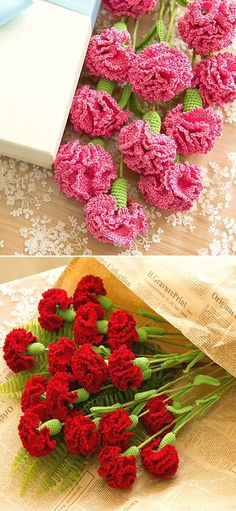 two pictures with red flowers in them and the words free crochet pattern below