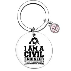 i am a civil engineer keychain with a pink clock on the front and back