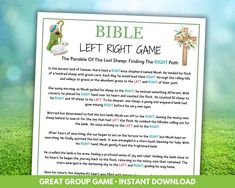 the bible let right game is displayed in front of green grass