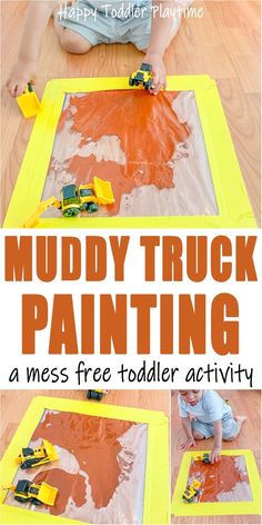 muddy truck painting is an easy activity for toddlers to learn how to paint