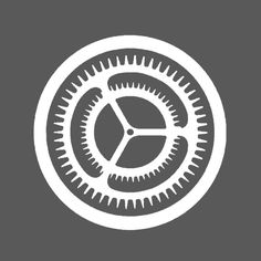 a white and gray circular icon with gears in the center on a dark background illustration