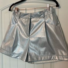 Silver Shiny Shorts Shiny Shorts, Silver Bottoms, Metallic Shorts, Silver Party, High Waist, High Waisted, Womens Shorts, Silver, Women Shopping