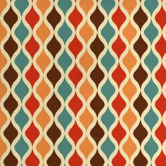 an orange, blue and brown striped fabric with wavy lines on the outside of it