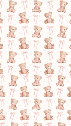 a pattern with teddy bears and pink bows on white background for fabric or wallpaper