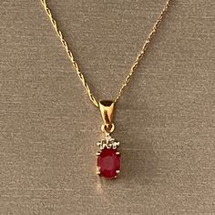 Ruby And Diamond 10k Gold Necklace On 19 Inch Dainty Chain Beautiful Color For Holiday Season. Sts Marking Vintage, Good Condition Jewelry Ruby, Holiday Necklace, Gold Holiday, Dainty Chain, Ruby Jewelry, 10k Gold, Red Gold, Womens Jewelry Necklace, Beautiful Colors