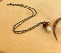 Large Brown Glass Mushroom Pendant Necklace Brown Mushroom Necklace, Patina Earrings, Mushroom Necklace, Mushroom Pendant, Orange Candy, Brown Mushroom, Candy Skulls, Amber Brown, Glass Mushrooms