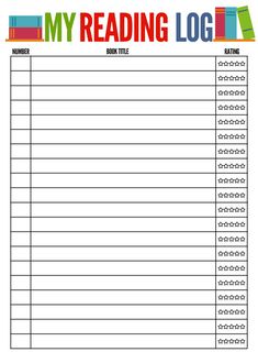 a printable reading log with books on it