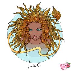 the zodiac sign leo with a woman's face and long, curly hair on her head