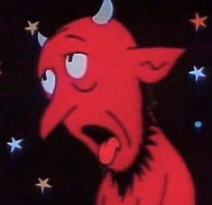 a painting of a red demon with stars in the background