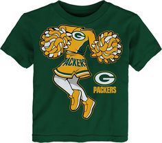 a green bay packers t - shirt with an image of a cheerleader on it