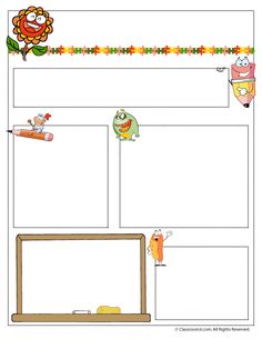 an image of a printable storyboard for children to read and write with the characters