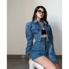 Korean Denim Outfit, Casual College Outfits, Casual Day Outfits, Elegante Casual, Fashion Korean, Fashion Mode, Denim Outfit, Outfits Casuales