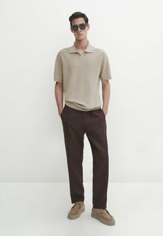 Massimo Dutti WITH SHORT SLEEVES - Polo - light brown Brown Polo Shirt Men Outfit, Poloshirt Outfit For Men, Polo Shirt Men Outfit, Poloshirt Outfit, Polo Outfits, Brown Polo Shirt, Polo Shirt Outfit Men