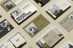 the brand brochure is laid out neatly on top of each other, with different designs and colors