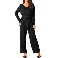 This jumpsuit is designed to provide both comfort and fashion-forward style, making it perfect for various occasions. The long wide leg design of this jumpsuit not only provides freedom of movement but also gives an effortlessly chic and trendy vibe. The stretchy fabric ensures a comfortable fit, while the concealed back zipper closure allows for easy on and off. Perfect for dating, wedding guest events, parties, evening clubs, proms, beach outings, vacations, formal events, birthdays, and gradu Solid Color Wide Leg Jumpsuits For Loungewear, Wide Leg Loungewear Jumpsuit, Wide-leg Jumpsuits For Loungewear, Solid Color Wide Leg Jumpsuits And Rompers For Loungewear, Black Wide Leg Jumpsuits For Loungewear, Wide Leg Solid Color Jumpsuits And Rompers For Loungewear, Black Wide Leg Jumpsuits And Rompers For Loungewear, Black Full-length Jumpsuits And Rompers For Fall, Solid Color Wide Leg Jumpsuits For Fall