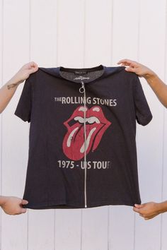 Vintage Zipper Band Tee -The Rolling Stones | Swank Boutique Red Tongue, Graphic Tops, Band Tees, Rolling Stones, Front Zipper, Tee Shirt, Tee Shirts, Zipper, Band