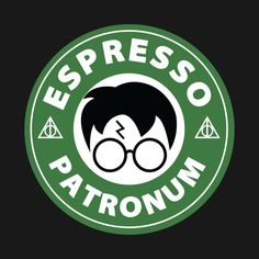 the logo for espresso patronum with harry potter's glasses on it