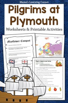 a book with an image of a pirate ship on it and the words pilgrims at plymouth