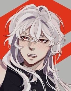 an anime character with long white hair and red eyes