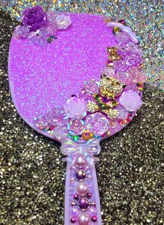 Custom Designed Handheld makeup mirror Measures 5"W×10.5"L Bedazzled Art, Makeup Mirror, Teddy Bear, Custom Design, Glitter, Mirror, Makeup, 10 Things, Design