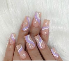 Purple and white swirls acrylics! Use this for inspo! August Nail Inspo 2023, Almond Nail Pink, Super Cute Acrylic Nails, Nail Ideas August, March Nails Spring, Ballerina Nails Designs, Girls Nail Designs, March Nails, August Nails