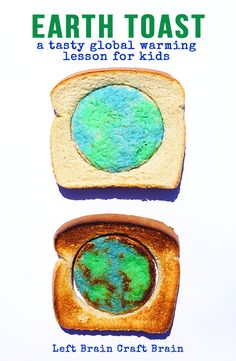 two pieces of bread with blue and green paint on them