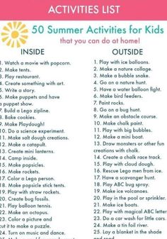 the 50 summer activities list for kids that you can do at home in one day