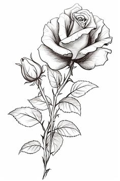 Foto un disegno di una rosa con foglie s... | Premium Photo #Freepik #photo #sfondo-foglie #rosa-bianca #foglie-disegno #sfondo-bianco Izzy Tattoo, Leaves Sketch, Rose Tattoo Sleeve, Drawing Superheroes, Watercolor Flowers Tutorial, Draw Ideas, Flowers Tutorial