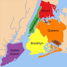 a map of new york with the names of its major cities and towns in different colors