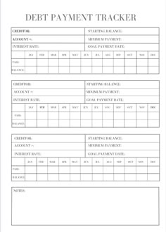 a printable debt payment tracker