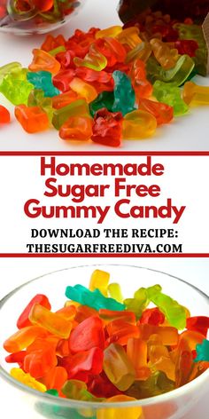 Homemade Sugar Free Gummy Candy Sugarless Desserts, Sugar Free Candy Recipes, Sugar Free Gummy Bears, Carbquik Recipes, Healthy Gummies, Homemade Gummies, Suga Free, Sugar Free Snacks