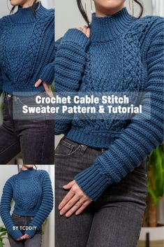 the crochet cable stitch sweater pattern is shown