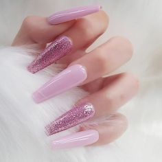 Tapered Nails, Stitch App, Pink Gloss, Glitter Accent Nails, Pink Glitter Nails, Pink Nail Designs, Acrylic Nails Coffin Short, Summer Acrylic Nails