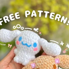 a crocheted stuffed animal is shown with the words free pattern on it's side