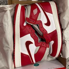 Women’s Size 7, Red, High Top Air Force 1. Never Worn. Brand New With Box. Red Jordan Nike, Jordan Air Force 1 Red, High Top Red Nike, Shoes Nike Red And White, Red High Top Nike Shoes, Air Force 1 High Tops, Jordan 1 Red, High Top Air Force, Nike Waffle Racer