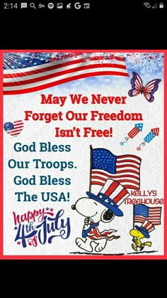 a sign with an image of a dog and american flag on it, says may we never forget for our freedom isn't free