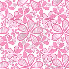 a pink and white floral pattern with hearts on the center, in an intricate manner