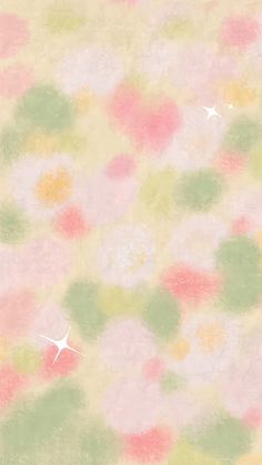 an abstract floral background with stars and circles in pastel pink, green, yellow and white